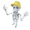 3d Funny cartoon skeleton character wearing a construction hard hat