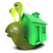 3d Funny cartoon snail character wearing a greenhouse instead of a shell