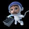 3d Funny cartoon spaceman astronaut character holding a shopping basket