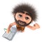 3d Funny cartoon stoneage caveman character holding a shopping basket