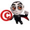 3d Funny cartoon vampire dracula character holding a copyright symbol