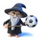 3d Funny cartoon wizard magician character holding a football