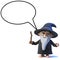 3d Funny cartoon wizard magician character with speech balloon