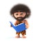 3d Funny caveman enjoys reading a book