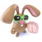 3d Funny chocolate Easter bunny rabbit holding a brain