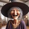 3D funny elderly witch cartoon laughing. AI generated