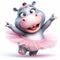 3D funny hippo ballerina cartoon. Art and culture for children\\\'s illustrations. AI generated