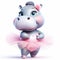 3D funny hippo ballerina cartoon. Art and culture for children\\\'s illustrations. AI generated