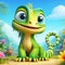 3D funny iguana cartoon. Wild animals and reptiles for children\\\'s illustrations. AI generated