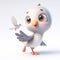 3D funny pigeon, dove cartoon. Animals for children illustrations. AI generated