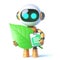 3D funny robot cartoon with green leaf. Ecology and sustainability concept. AI generated