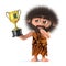 3d Funny stoneage caveman has won the gold cup trophy award