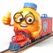 3D funny train locomotive cartoon for illustrations for children. AI generated