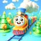 3D funny train locomotive cartoon for illustrations for children. AI generated