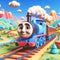 3D funny train locomotive cartoon for illustrations for children. AI generated