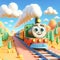 3D funny train locomotive cartoon for illustrations for children. AI generated