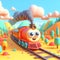 3D funny train locomotive cartoon for illustrations for children. AI generated