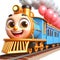 3D funny train locomotive cartoon for illustrations for children. AI generated