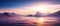 3D Futuristic background of mountains with lake and sunset in metaverse world concept with evening sunlight