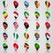 3D geolocation signs of twenty five  African countries with inscriptions. Set of  twenty five 3d geolocation icons on transparent