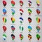 3D geolocation signs of twenty five  African countries with inscriptions. Set of  twenty five 3d geolocation icons on transparent