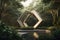 3d geometric forms merging with natural setting, creating stunning visual