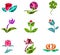 3D geometric polygon jewelry of creative crystal flower flora such as lotus daisy tulip rose clover icon gem collection set