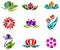 3D geometric polygon jewelry of creative crystal flower flora such as lotus daisy tulip rose sakura icon gem collection set