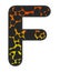 3D Giraffe Orange-Yellow print letter F, animal skin fur creative decorative character F, Cheetah colorful isolated in white bG.