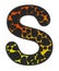 3D Giraffe Orange-Yellow print letter S, animal skin fur creative decorative character S, Cheetah colorful isolated in white bG.