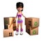 3d Girl with cardboard boxes to deliver