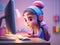 3d girl character working with computers