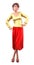 3D Girl in gold shirt and red skirt