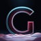 3D glass letter G with neon light insight. Big relistic letter with sparkles and winter background. Holiday decoration