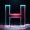 3D glass letter H with neon light insight. Big relistic letter with sparkles and winter background. Holiday decoration