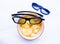 3D glasses on fried potato isolated