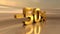 3d Gold -50%, Minus Fifty Percent Discount Sign