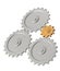 The 3d gold gear, rotating three steel gears