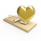 3d Gold heart in a mouse trap