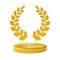 3d Gold Laurel Wreath and Award Round Podium Cartoon Style. Vector