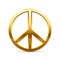 3d gold sign of peace, golden circle symbol of global love, hippie pacifists and hope