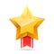 3D Gold star and red ribbon. Victory icon.