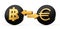 3d Golden Baht And Euro Symbol On Rounded Black Icons With Money Exchange Arrows, 3d illustration