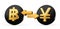 3d Golden Baht And Yen Symbol On Rounded Black Icons With Money Exchange Arrows, 3d illustration