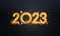 3D Golden Foil 2023 Number With Stars, Curl Ribbons Against Black