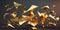 3D golden foil flakes skater. Gold metallic glitter decoration texture reflection element rendering illustration