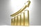 3D golden growth bar chart with ascending arrow