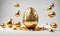 3D golden melting Easter eggs flying in the air. Creative picture for Easter celebration