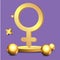 3d golden realistic gender women symbol, with flying geometric figures creative design of female metallic sign