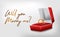 3D golden Ring with red box engagement propose wedding romantic poster banner template